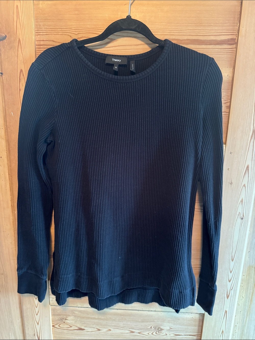 Theory Black waffle Crewneck Long-Sleeve Top